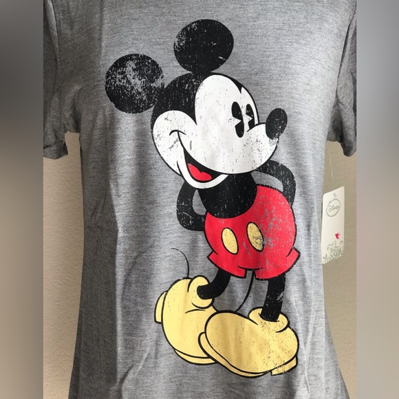 Disney Mickey Mouse Gray Short Sleeve Fitted T-shirt Scoop Neck Women sz Large - Picture 2 of 16